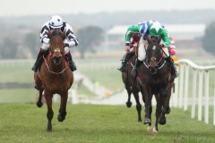 24 February 2019;  CHOSEN MATE, Davy Russell up, right, just holds the challenge of Hannon, David Noonan up, to claim The Paddy Power Onside App Novice Hurdle at Naas.      © Peter Mooney, 59 Upper George's Street, Dun Laoghaire, Co. Dublin, Ireland.    Tel:  00 353 (0)86 2589298