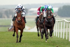 24 February 2019;  CHOSEN MATE, Davy Russell up, right, just holds the challenge of Hannon, David Noonan up, to claim The Paddy Power Onside App Novice Hurdle at Naas.      © Peter Mooney, 59 Upper George's Street, Dun Laoghaire, Co. Dublin, Ireland.    Tel:  00 353 (0)86 2589298