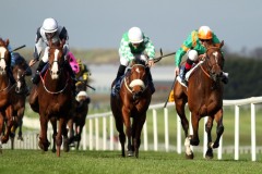 24 March 2019;  NORMANDEL, Kevin Manning up, right, holds the challenges of Hand On Heart, Wayne Lordan up, left, and Yulong Gold Fairy, Shane Foley up, to win The Lodge Park Stud Irish European Breeders Fund Park Express Stakes at Naas.      © Peter Mooney, 59 Upper George's Street, Dun Laoghaire, Co. Dublin, Ireland.    Tel:  00 353 (0)86 2589298