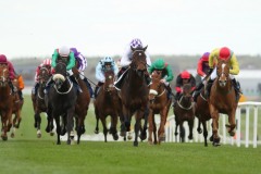 24 March 2019;   WESTERN DAWN, Kevin Manning up, check cap, defeating Sonaiyla, Ronan Whelan up, noseband, and Castletownshend, Ruby Walsh up, right, in The Kildare Post & Kildare Now Maiden at Naas.      © Peter Mooney, 59 Upper George's Street, Dun Laoghaire, Co. Dublin, Ireland.    Tel:  00 353 (0)86 2589298