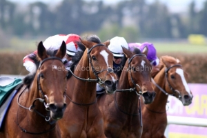 25 April 2021;  Despite the attentions of the riderless, Sunchart, Baron Samedi, Dylan Browne  up, third right, defeats Master Of Reality, Wayne Lordan up, second right, and Emperor Of The Sun, Gavin Ryan up, in The Vintage Crop Stakes at Navan.© Peter Mooney, 59 Upper George's Street, Dun Laoghaire, Co. Dublin, A96 H2R3, Ireland  Tel: 00 353 (0)86 2589298