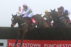 6 December 2020;  Min, Patrick Mullins aboard, takes an obstacle on his way to winning The John Durkan Memorial Punchestown Steeplechase at Punchestown. © Peter Mooney, 59 Upper George's Street, Dun Laoghaire, Co. Dublin, A96 H2R3, Ireland  Tel: 00 353 (0)86 2589298
