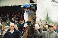 17 February 1996; Danoli, Tom Treacy up, and Tom Foley, left, prior to his success in The Red Mills Trial Hurdle at Gowran Park.© Peter Mooney, 59 Upper George's Street, Dun Laoghaire, Co. Dublin A96 H2R3, Ireland.  Tel:  00 353 (0)86 2589298