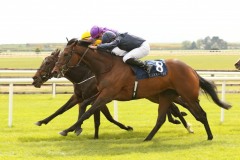 6 May 2019:   HAPPEN, Ryan Moore up, nearside, just overcomes, Dan's Dream, Ronan Whelan up, centre, and Rionach, Leigh Roche up, to win The Coolmore Gleneagles Irish European Breeders Fund Athasi Stakes at The Curragh.© Peter Mooney, 59 Upper George's Street, Dun Laoghaire, Co. Dublin, Ireland.    Tel:  00 353 (0)86 2589298