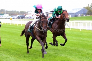 9 August 2019;  SISKIN, Colin Keane up, left, defeating Monarch Of Egypt, Ryan Moore up, in The Keeneland Phoenix Stakes at The Curragh.      © Peter Mooney, 59 Upper George's Street, Dun Laoghaire, Co. Dublin, Ireland.    Tel:  00 353 (0)86 2589298