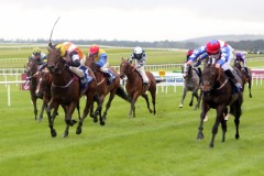 9 August 2019;  GUSTAVUS WESTON and Gary Carroll, right, defeating Woody Creek, Chris Hayes up, in The Qatar Racing And Equestrian Club Phoenix Sprint Stakes at The Curragh.      © Peter Mooney, 59 Upper George's Street, Dun Laoghaire, Co. Dublin, Ireland.    Tel:  00 353 (0)86 2589298