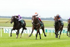 12 August 2018;   ADVERTISE, Frankie Dettori up, centre, defeating So Perfect, Seamie Heffernan up, white cap, and The irish Rover, Donnacha O'Brien up, in The Keeneland Phoenix Stakes at The Curragh.      © Peter Mooney, 59 Upper George's Street, Dun Laoghaire, Co. Dublin, Ireland.    Tel:  00 353 (0)86 2589298