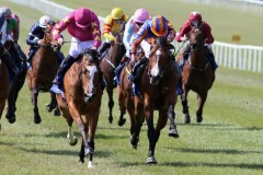 17 April 2021;  Broome, Ryan Moore up, right, defeating Thundering Nights, Shane Crosse up, in The Holden Plant Rentals Alleged Stakes at The Curragh.© Peter Mooney, 59 Upper George's Street, Dun Laoghaire, Co. Dublin, A96 H2R3, Ireland  Tel: 00 353 (0)86 2589298