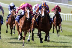 17 April 2021;  Broome, Ryan Moore up, right, defeating Thundering Nights, Shane Crosse up, in The Holden Plant Rentals Alleged Stakes at The Curragh.© Peter Mooney, 59 Upper George's Street, Dun Laoghaire, Co. Dublin, A96 H2R3, Ireland  Tel: 00 353 (0)86 2589298