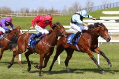 17 April 2021;   Glounthaune, Ryan Moore up, far side, holds the challenge of Castle Star, Colin Hayes up, to win The Irish Stallion Farms European Breeders Fund Maiden at The Curragh.© Peter Mooney, 59 Upper George's Street, Dun Laoghaire, Co. Dublin, A96 H2R3, Ireland  Tel: 00 353 (0)86 2589298