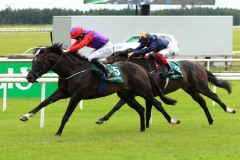 18 July 2019;   ROMANISED, Billy Lee up, defeating Hey Gaman, Frankie Dettori up, in The Paddy Power Minstrel Stakes at The Curragh.      © Peter Mooney, 59 Upper George's Street, Dun Laoghaire, Co. Dublin, Ireland.    Tel:  00 353 (0)86 2589298