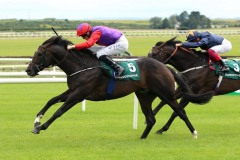 18 July 2019;   ROMANISED, Billy Lee up, defeating Hey Gaman, Frankie Dettori up, in The Paddy Power Minstrel Stakes at The Curragh.      © Peter Mooney, 59 Upper George's Street, Dun Laoghaire, Co. Dublin, Ireland.    Tel:  00 353 (0)86 2589298
