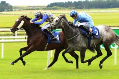 18 July 2019;  WAITINGFORTHEDAY, Donnacha O'Brien up, defeating Crafty Madam, Billy Lee up, in The Irish Stallion Farms European Breeders Fund Fillies Handicap at The Curragh.      © Peter Mooney, 59 Upper George's Street, Dun Laoghaire, Co. Dublin, Ireland.    Tel:  00 353 (0)86 2589298