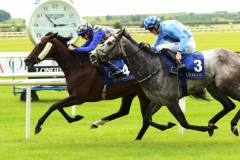 18 July 2019;  WAITINGFORTHEDAY, Donnacha O'Brien up, defeating Crafty Madam, Billy Lee up, in The Irish Stallion Farms European Breeders Fund Fillies Handicap at The Curragh.      © Peter Mooney, 59 Upper George's Street, Dun Laoghaire, Co. Dublin, Ireland.    Tel:  00 353 (0)86 2589298