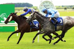 18 July 2019;  WAITINGFORTHEDAY, Donnacha O'Brien up, defeating Crafty Madam, Billy Lee up, in The Irish Stallion Farms European Breeders Fund Fillies Handicap at The Curragh.      © Peter Mooney, 59 Upper George's Street, Dun Laoghaire, Co. Dublin, Ireland.    Tel:  00 353 (0)86 2589298