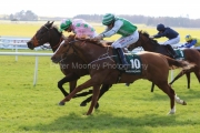 21 March 2021;  Amazed By Grace, Danny Sheehy up, far side, defeating The Artist, Niall McCullagh up, in The Paddy Power Madrid Handicap at The Curragh.  © Peter Mooney, 59 Upper George's Street, Dun Laoghaire, Co. Dublin, A96 H2R3, Ireland  Tel: 00 353 (0)86 2589298
