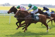 21 March 2021;  Amazed By Grace, Danny Sheehy up, far side, defeating The Artist, Niall McCullagh up, in The Paddy Power Madrid Handicap at The Curragh.  © Peter Mooney, 59 Upper George's Street, Dun Laoghaire, Co. Dublin, A96 H2R3, Ireland  Tel: 00 353 (0)86 2589298