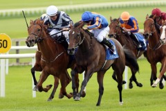 23 August 2019;  ALPINE STAR, Shane Foley up, far side, defeating Petite Mustique, Donnacha O'Brien up, nearside, in The Debutante Stakes at The Curragh.      © Peter Mooney, 59 Upper George's Street, Dun Laoghaire, Co. Dublin A96 H2R3, Ireland.    Tel:  00 353 (0)86 2589298