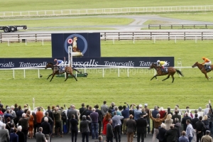 26 May 2019;   HERMOSA and Ryan Moore, pull away from Pretty Pollyanna, Frankie Dettori up, and Foxtrot Liv, Billy Lee up, to score in The Tattersalls 1,000 Guineas at The Curragh.      © Peter Mooney, 59 Upper George's Street, Dun Laoghaire, Co. Dublin, Ireland.    Tel:  00 353 (0)86 2589298