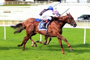 28 August 2020;  New Treasure, Kevin Manning aboard, check cap, defeating Teresa Mendoza, Shane Foley up, in The Heider Family Stables Round Tower Stakes at The Curragh.© Peter Mooney, 59 Upper George's Street, Dun Laoghaire, Co. Dublin, A96 H2R3, Ireland  Tel: 00 353 (0)86 2589298