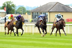29 June 2019;   BUFFER ZONE, Colin Keane up, second right, proves to be just too strong for Twenty Minutes, Chris Hayes up, in The Dubai Duty Free Millennium Millionaire Handicap at The Curragh.      © Peter Mooney, 59 Upper George's Street, Dun Laoghaire, Co. Dublin, Ireland.    Tel:  00 353 (0)86 2589298
