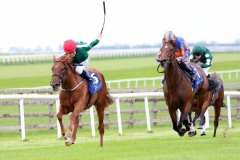 30 August 2019;   CAYENNE PEPPER, Shane Foley up, left, are comfortable victors over So Wonderful, Ryan Moore up, in The Flame Of Tara Irish  European Breeders Fund Stakes at The Curragh.      © Peter Mooney, 59 Upper George's Street, Dun Laoghaire, Co. Dublin A96 H2R3, Ireland.    Tel:  00 353 (0)86 2589298